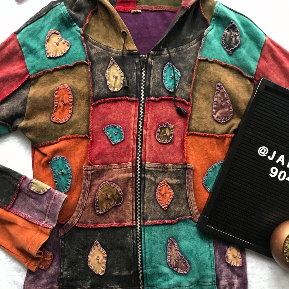 Vintage Patchwork Zip Up Hoodie - image 2